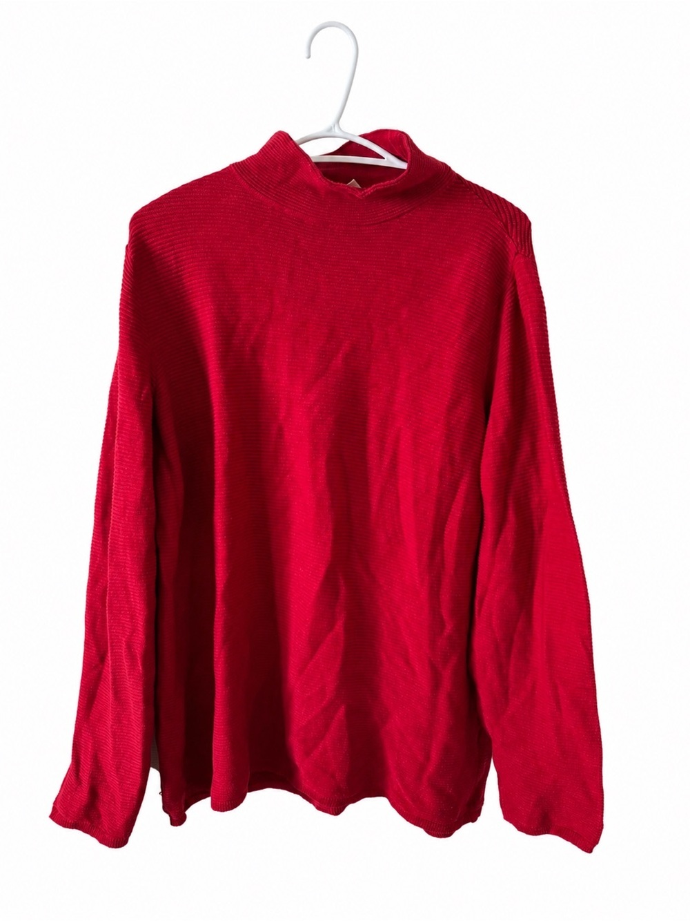 Red Organic Cotton Mock Neck Knit Sweater - Classic Women's Pullover Size L